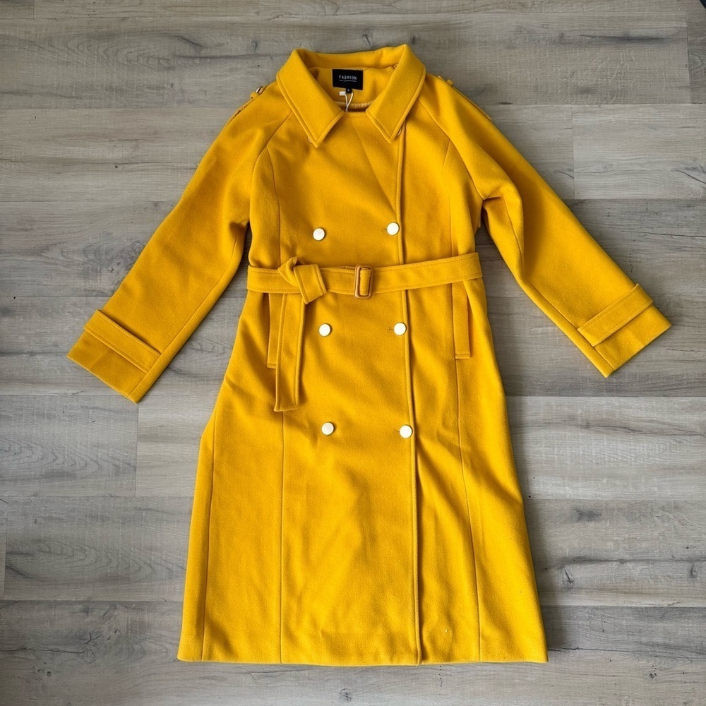 Golden mustard yellow wool double breasted trench coat - Small NWT - Picture 2 of 3